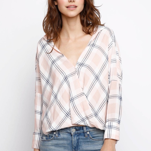 South Moon Under Tops - NWT South Moon Under Plaid Surplice Top